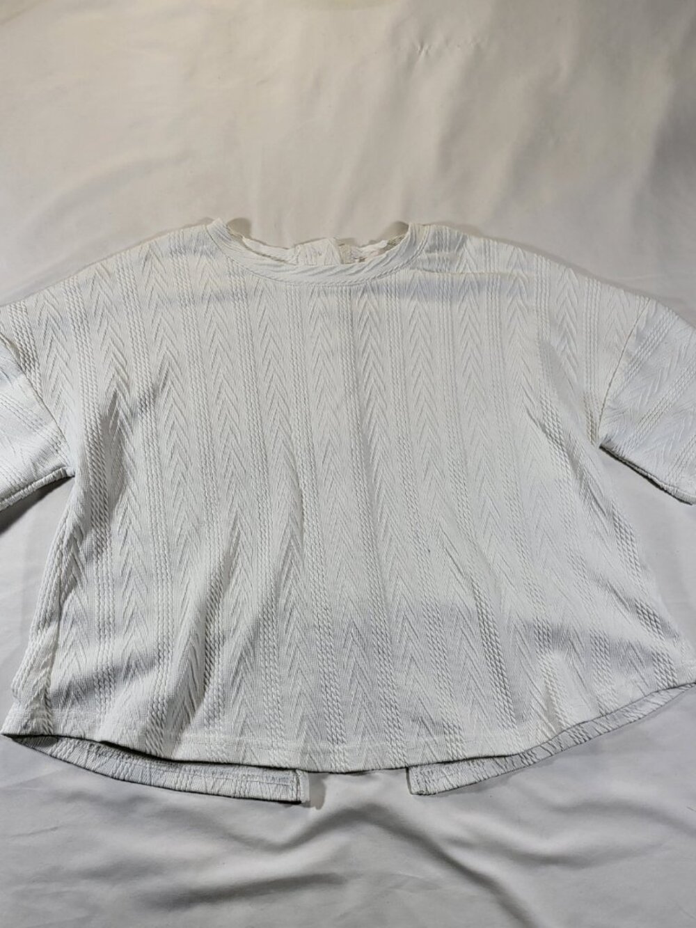 North End White Jacquard Textured Knit Boxy Short Sleeve Tee -‎ Small